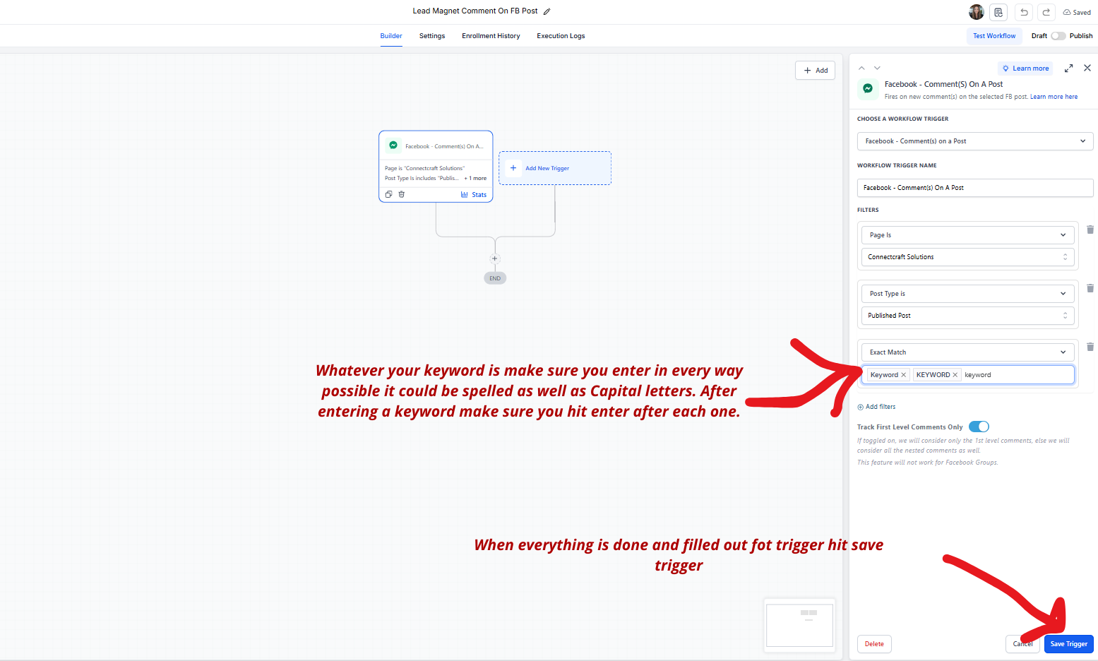 Keyword filter and First-level comments only setting