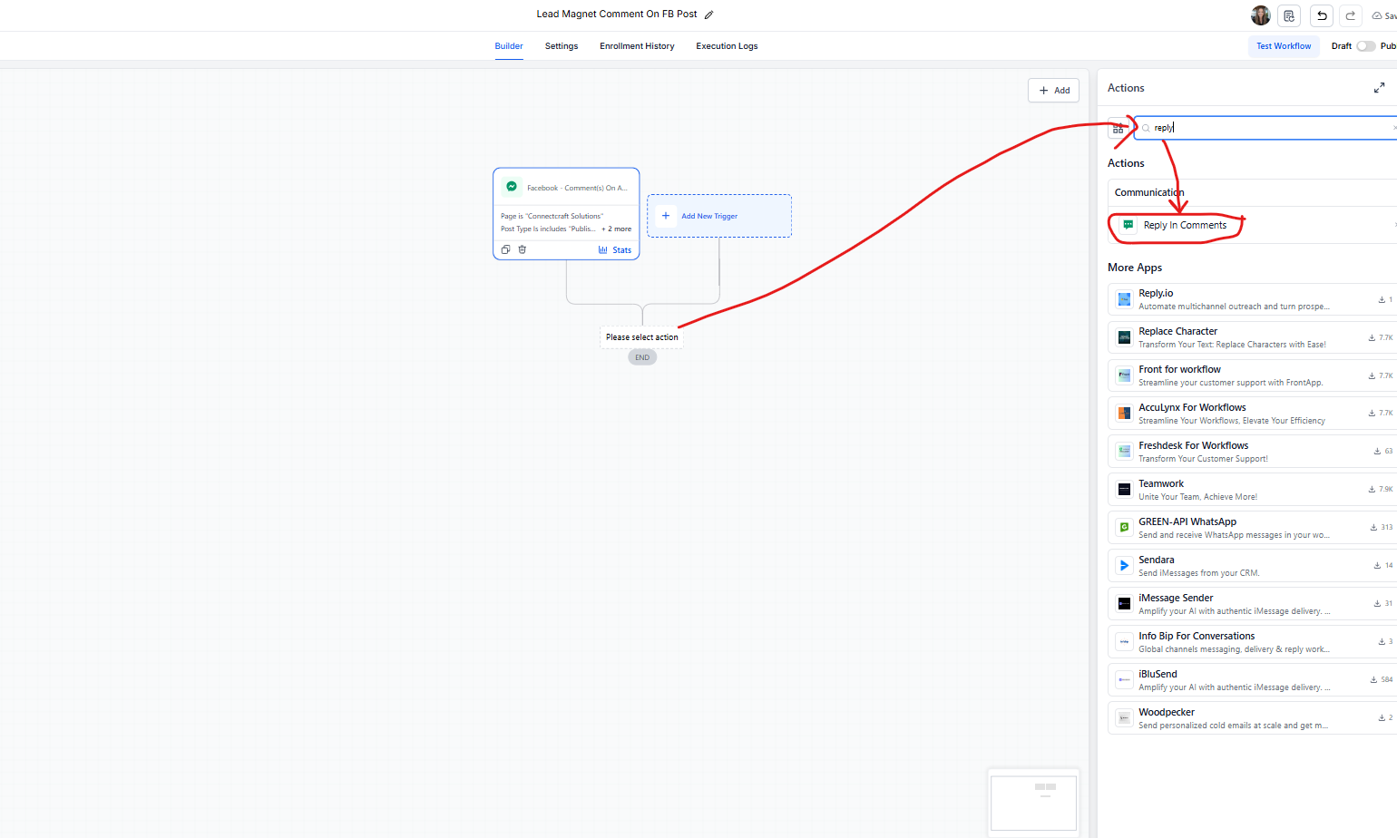 Choose Reply to Comment from the action list